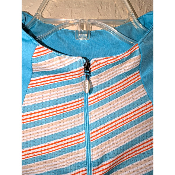 Nancy Lopez Womens Golf Shirt Light Blue Orange Striped Size L Desert Dry - Picture 3 of 5